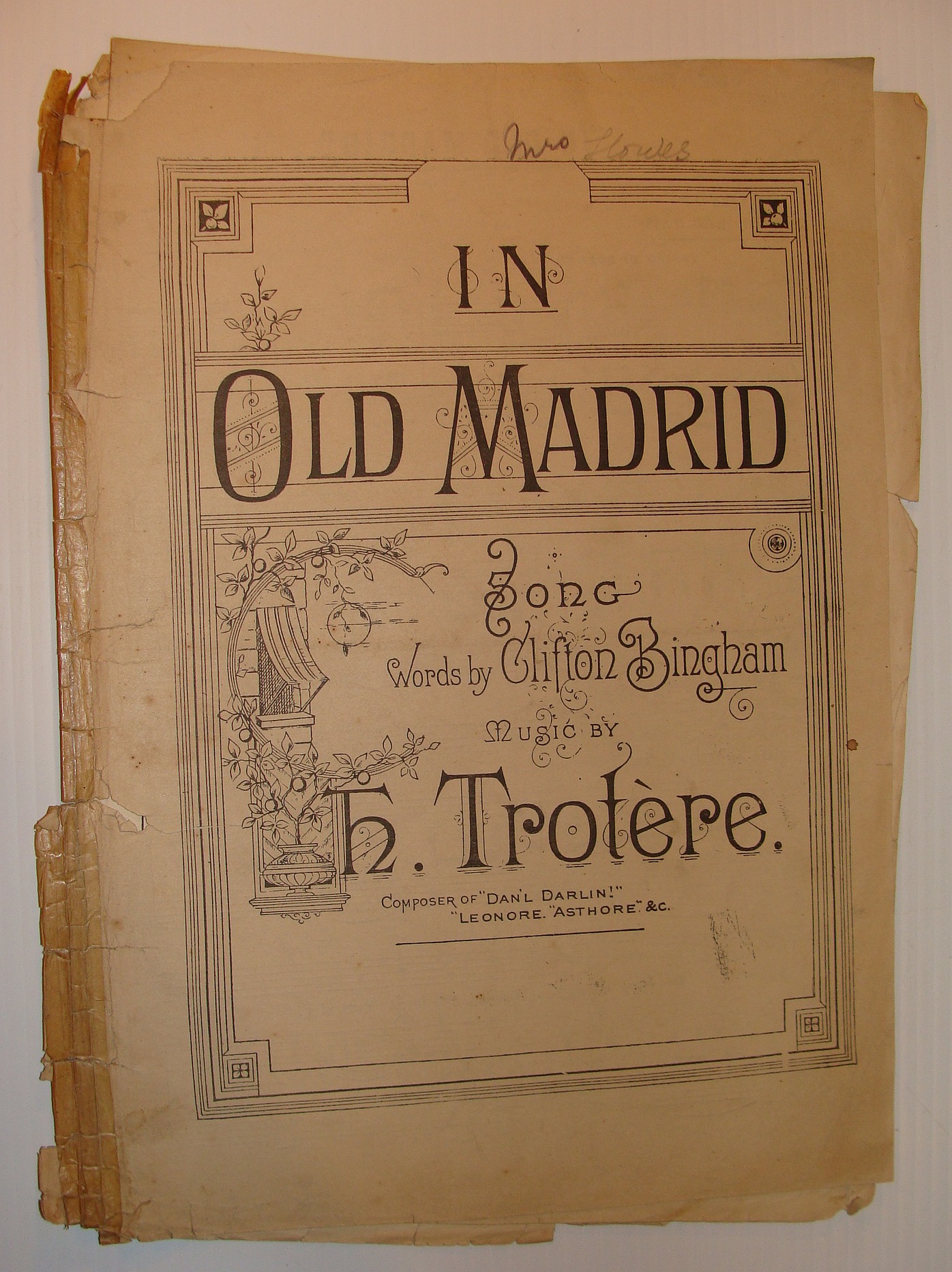 BINGHAM, CLIFTON; TROTERE, H - In Old Madrid: Sheet Music