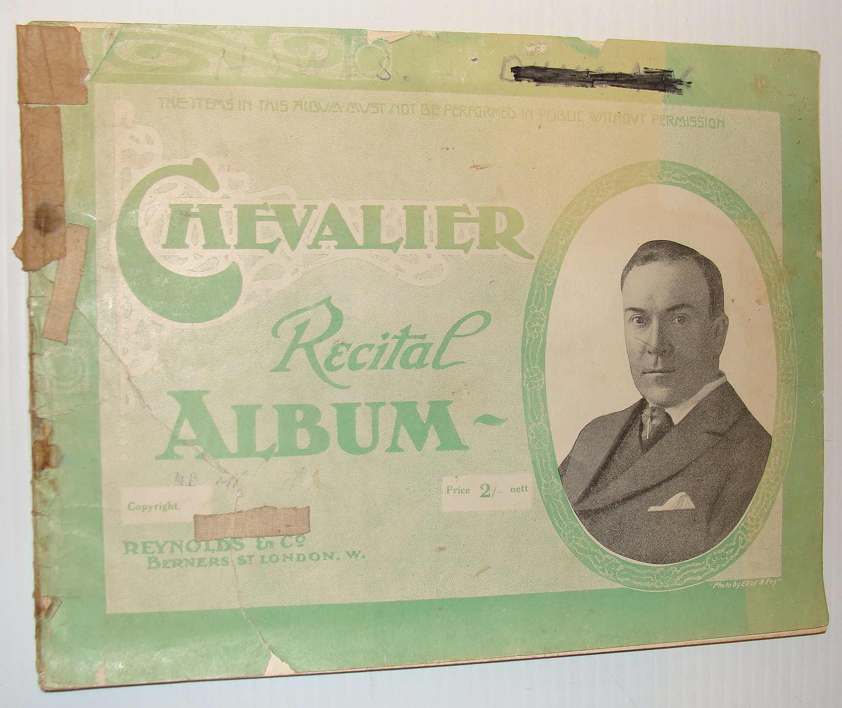 CHEVALIER, ALBERT; WEST, ALFRED H.; - Chevalier Recital Album: Sheet Music for Voice and Piano Plus Photos