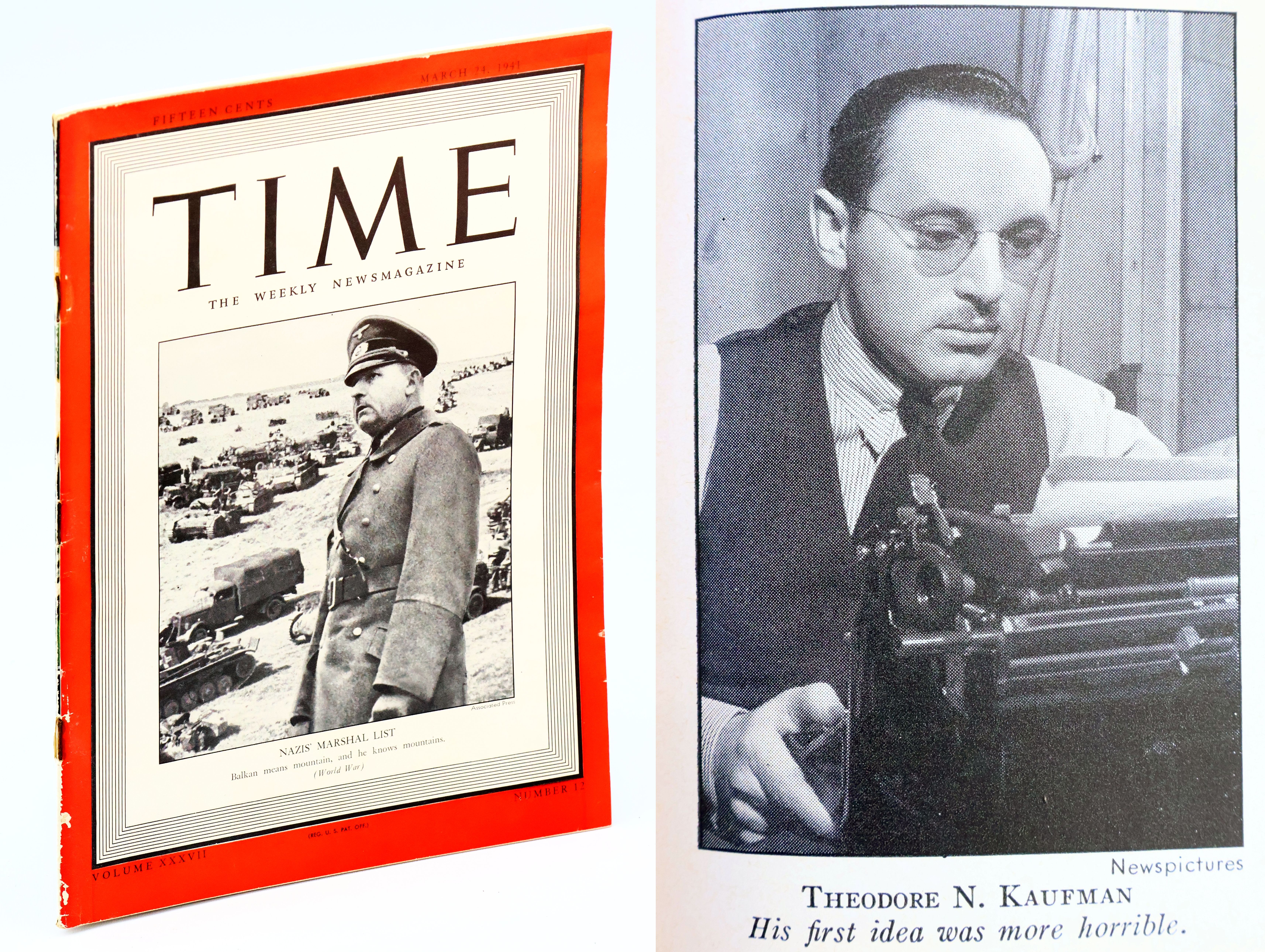 Time - The Weekly Newsmagazine, March 24, 1941, Volume XXXVII, Number 12 - Containing A Review of Theodore Kaufman's 