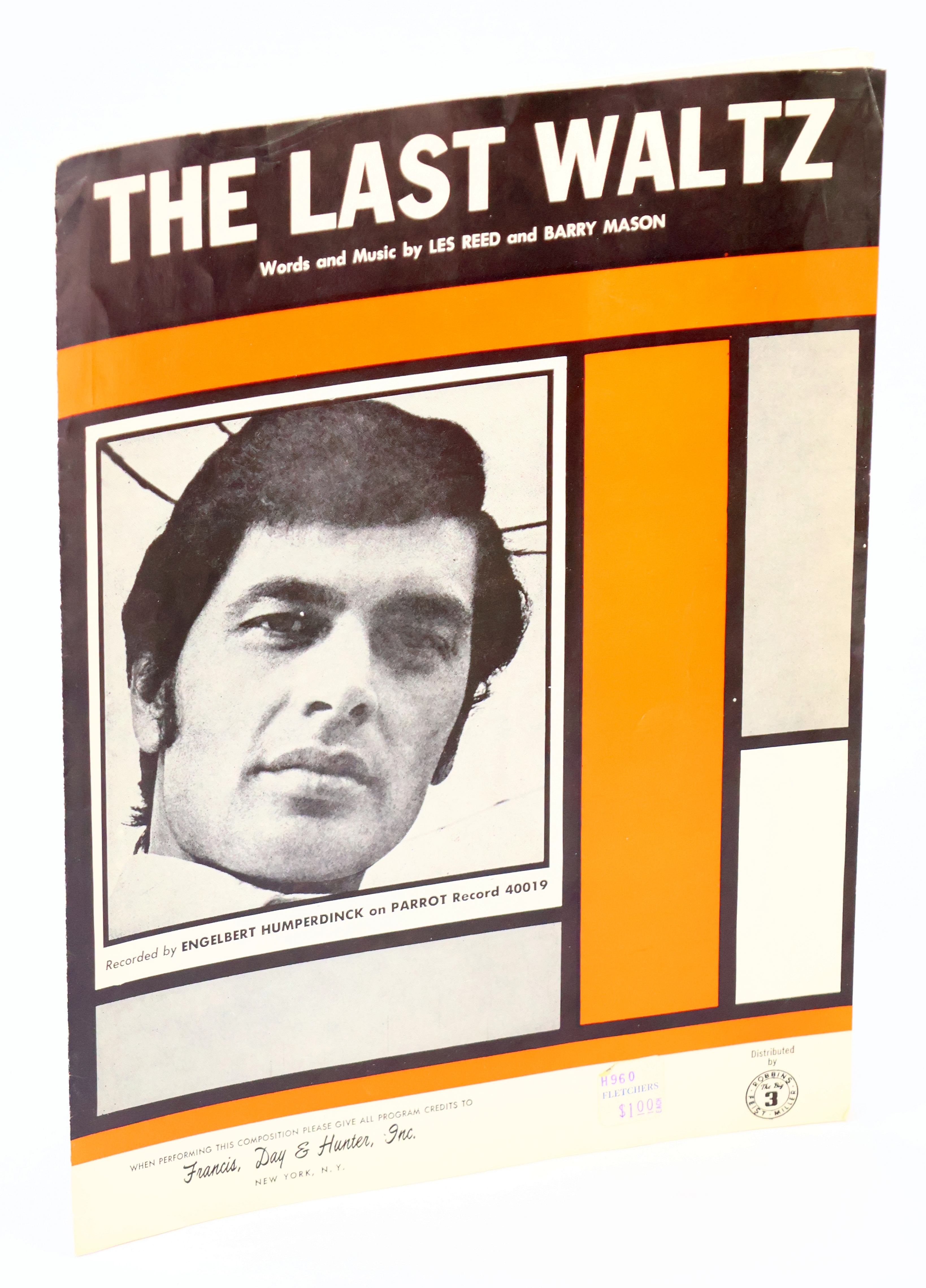 The Last Waltz - Recorded by Engelbert Humperdinck on Parrot Record 40019: Piano Sheet Music with Lyrics and Chords